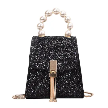 

2019 PU Leather Women's Designer Handbag Fashion New Sequined Shoulder bags Fringed Rivets Messenger bag High-quality Chain bag
