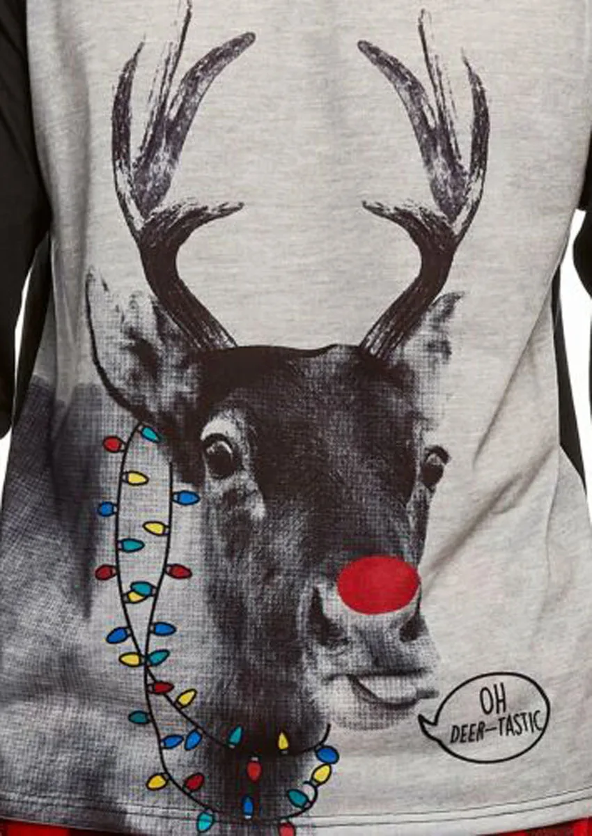 Рождественские пижамы Семейные комплекты для взрослых Для женщин детская Рождественская, Печать оленей плед Ночная рубашка; Пижама пижамы