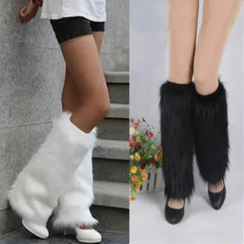 

Popular in Europe and America Winter Solid Color Women Boot Covers Warm Furry Faux Fur Leg Warmers Fur leggings long New Gift