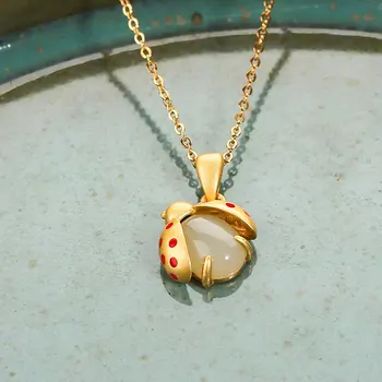 

Wholesale Real S925 Lady Beetle Fashion Jewelry Necklace Pendant Gold Plating Chain Fashion Accessories Jewel Set Gifts