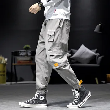 

#2344 Spring Autumn Cargo Pants Mens Joggers With Side Pockets Loose Streetwear Hip Hop Trousers Pencil Harem Pantalon Homme