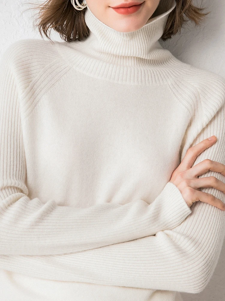 Женский кашемировый свитер Зимний Свободный Повседневный пуловер трикотажный однотонный топ с высоким воротником большого размера джемпер