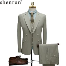 Shenrun, мужской костюм в полоску, приталенный, новая мода, 3 предмета, куртка, жилет, брюки, Свадебный, деловой, формальный, Повседневный, костюм, светильник, зеленый, розовый