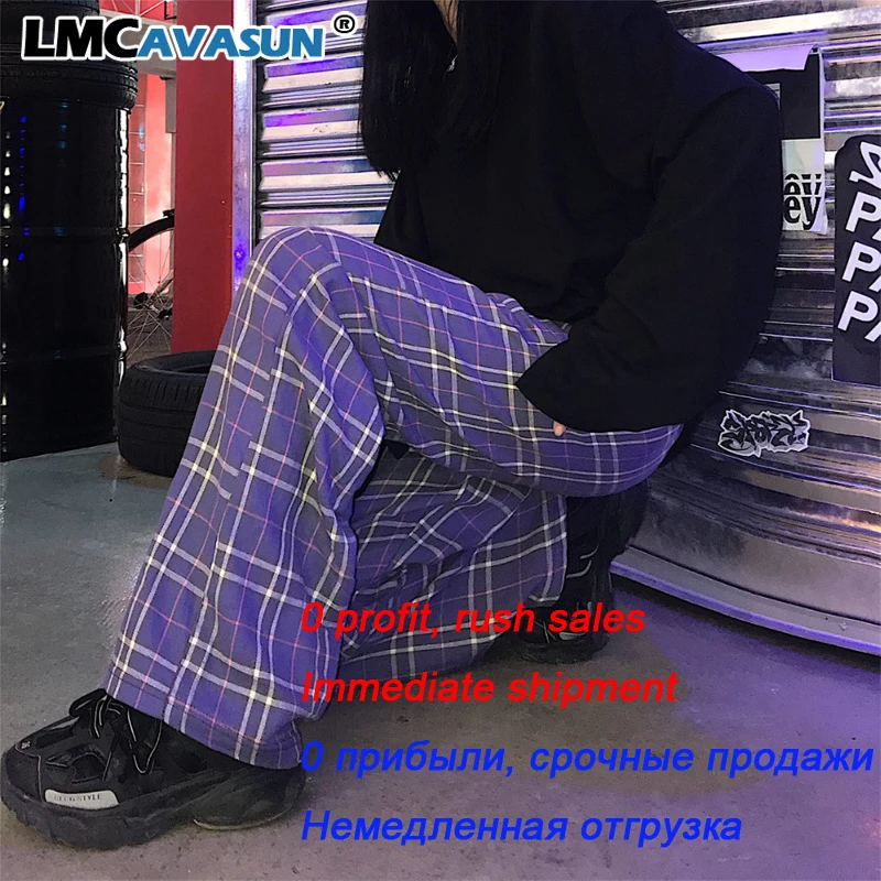 Винтажный фиолетовый плед брюки осень зима Длина мужские для бега в стиле хип хоп
