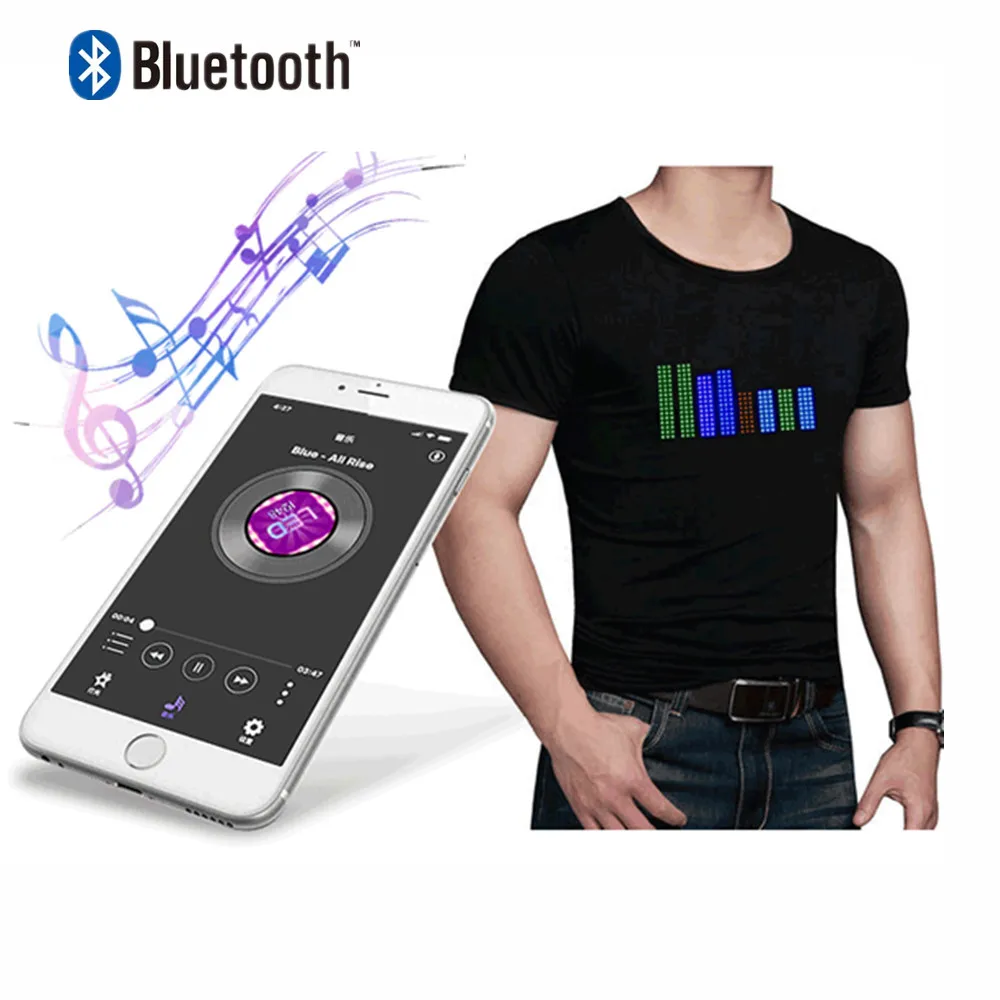 Programmable Led Cotton T-shirt Bluetooth  T-shirt Led Display Text - Led  T-shirt - Aliexpress