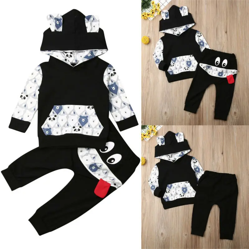 Infant Baby Boy Warm Clothes Animal Hooded Tops Coat Long Pants Tracksuit Outfit
