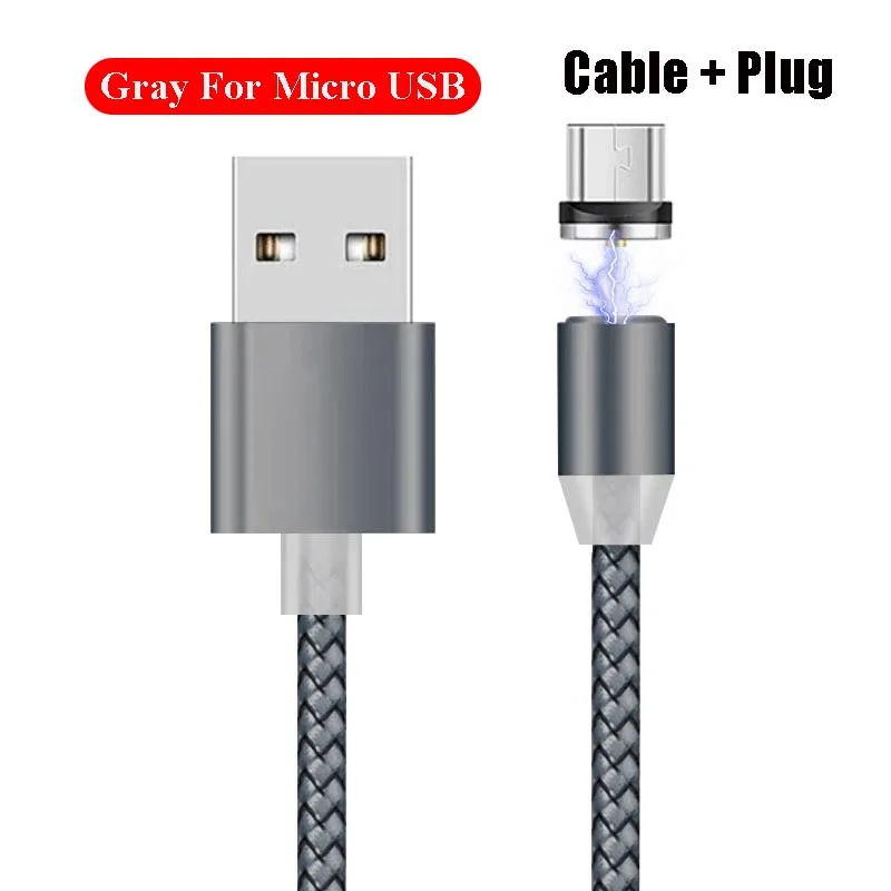 2 м Магнитные кабели для мобильных телефонов для iphone 11 Pro Max type C Micro USB зарядное устройство для samsung провод шнур Магнит кабель для быстрой зарядки - Цвет: Gray For Micro USB