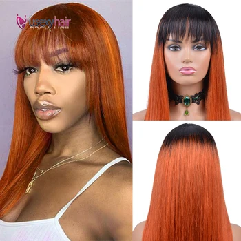 

Straight Human Hair Wig Brazilian Straight Ombre Color Remy Human Hair Wigs with Bangs Full Machine Made Wig For Black Women