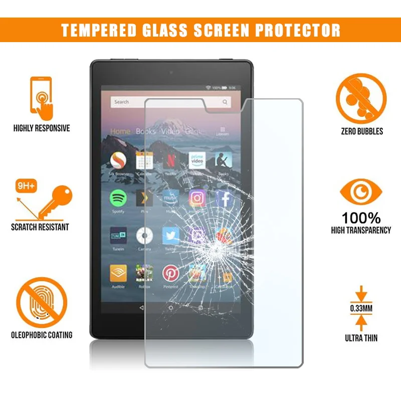 

Tablet Tempered Glass for Amazon Fire HD 8 (2018) Alexa Full Screen Coverage Explosion-Proof Anti-shock Protector Screen 9H