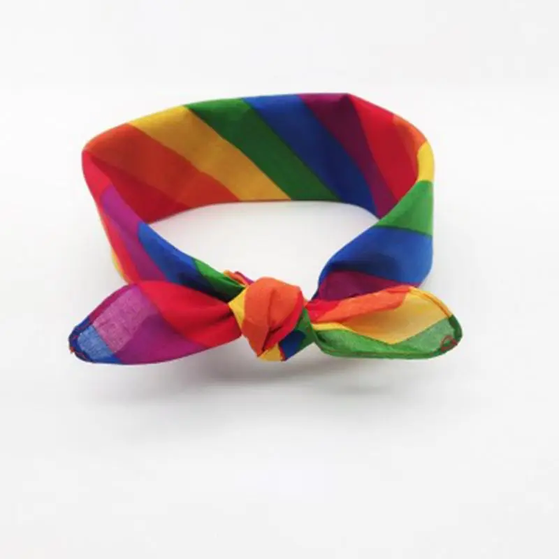 Cycling Bandana Bandana Headscarf Cotton Bandana Multifunctional Bandana Festival Rainbow Colorful Seven Stripes 55x55CM Unisex Cotton Pocket Square Scarf Headband Bandana Gay Parade Wristband Neck Tie