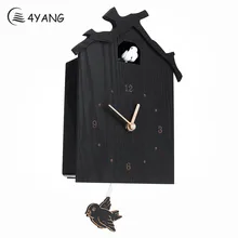 Черные антикварные деревянные часы Cuckoo время колокольчик качели будильник Настенные гостиная Тихий домашний декор электронные часы