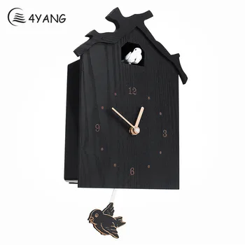 

Black Antique Wooden Cuckoo Clock Time Bell Swing Alarm Watch Wall Living Room Quiet Home Decor Creative Clock
