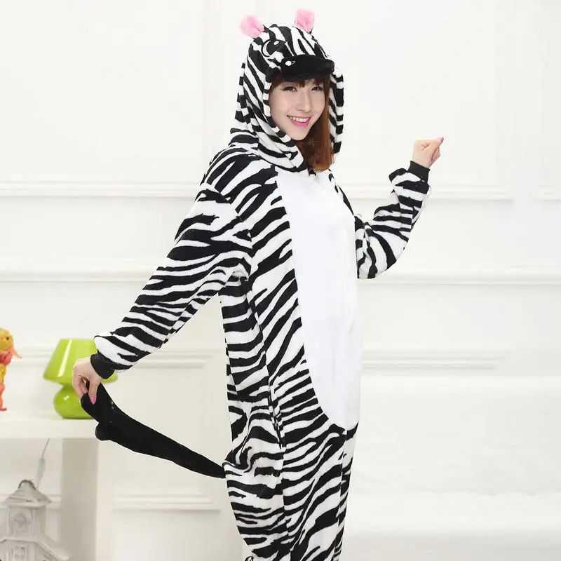 

Animal Kigurumi Zebra Onesie Pajama Women Girl Home Jumpsuit Funny Suit Winter Warm Sleepwear Halloween Party performance Outfit
