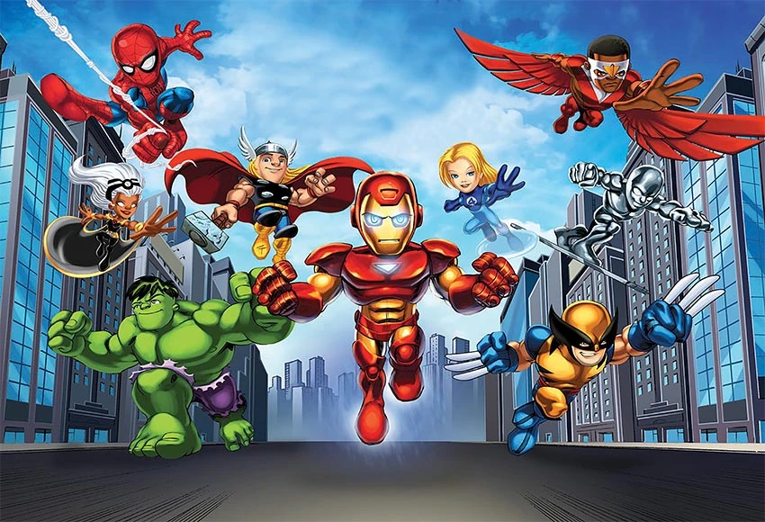 7x5ft Superheroe Vengadores Bebe Ironman Y El Capitan America Hulk De La Calle De La Ciudad De Fondo De Foto Telon De 2cm X 150cm Fondo Aliexpress