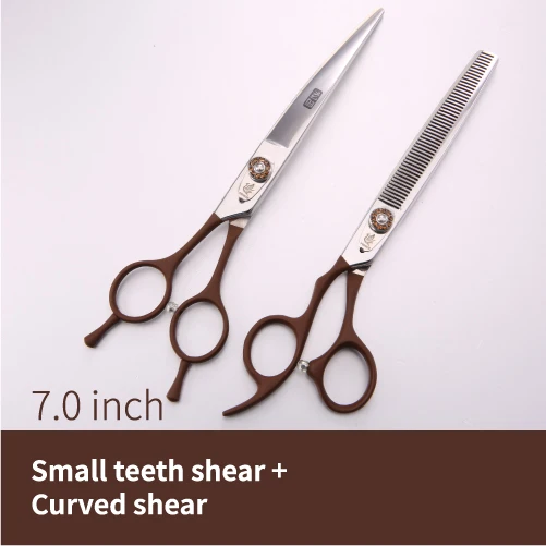 2pcs set 1 Fenice 7,0 дюймов левосторонняя стрижка для собак истончение резка Изогнутые Ножницы Набор стрижка ножницы набор для собак набор ножниц - Цвет: 2pcs set 1
