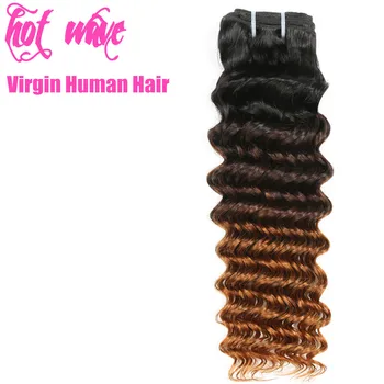 

Hot Wave 8-30 inch Raw Virgin Brazilian Human Hair Weaving Bundles Extension for Women Ombre Black Brown Gold Deep Wave