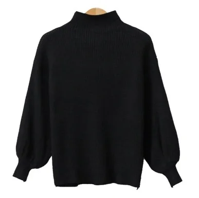 Новинка зимы, женские пуловеры, свитер, однотонный, водолазка, рукав летучая мышь, свободный, вязанный, корейский стиль, повседневные, модные топы T98311D - Цвет: Black