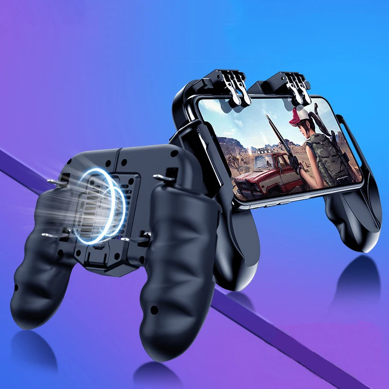  H9 with Fan Six Finger PUBG Game Controller Gamepad Trigger Shooting Free Fire Cooling Fan Gamepad 