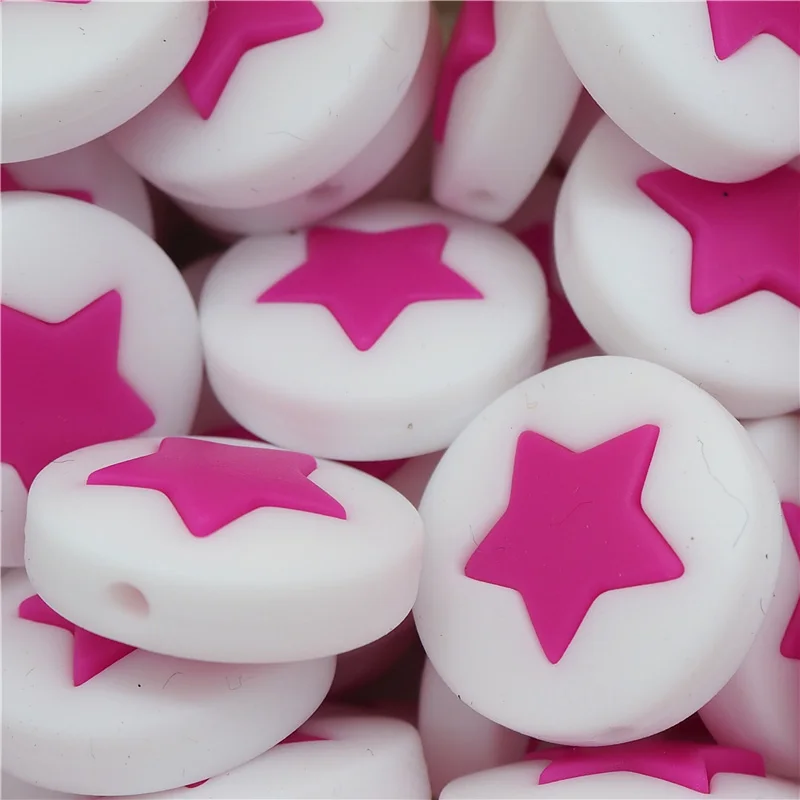 Fuchsia Chenkai 10 шт., силиконовые бусины для прорезывания зубов, круглые бусины в форме звездочки, прорезыватели для зубов, пищевая форма для самостоятельного изготовления, ожерелье для кормления младенцев, подарок, аксессуары - Цвет: Fuchsia