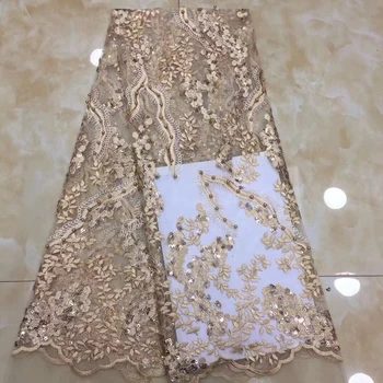 

african lace fabric 2020 high quality lace french mesh fabric beaded sequins nigerian lace fabrics for wedding dress FJ31131