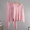 HLBCBG Cashmere Knitted Sets Women 2022 New Loose V Neck Sweater & Carrot Pant 2 Pieces Female Outfit Tracksuits Harem Pants 6