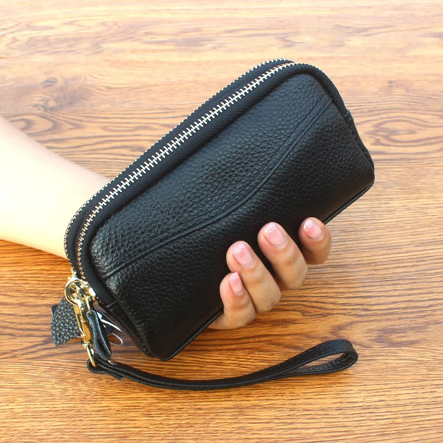

Has Quality Inspection 2018 New Style Full-grain Leather Clutch Bag Women's Genuine Leather Western Style Double Zipper Purse Mo