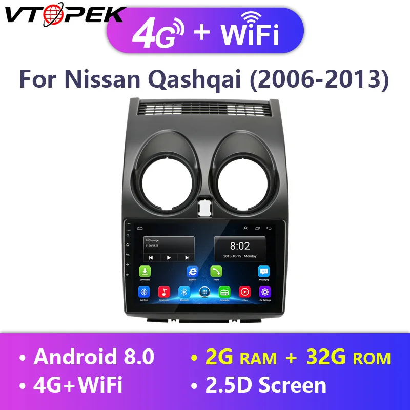

Vtopek 2 Din 9" Android Car Radio Media GPS Navigation Radio Multimedia Video Player Touch Screen for Nissan Qashqai 2006-2013