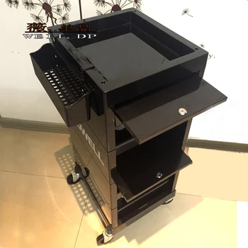 

Hair salon barber shop trolley luggage box perm cart black multi-function tool suitcase drawer with lock beauty salon tool cart