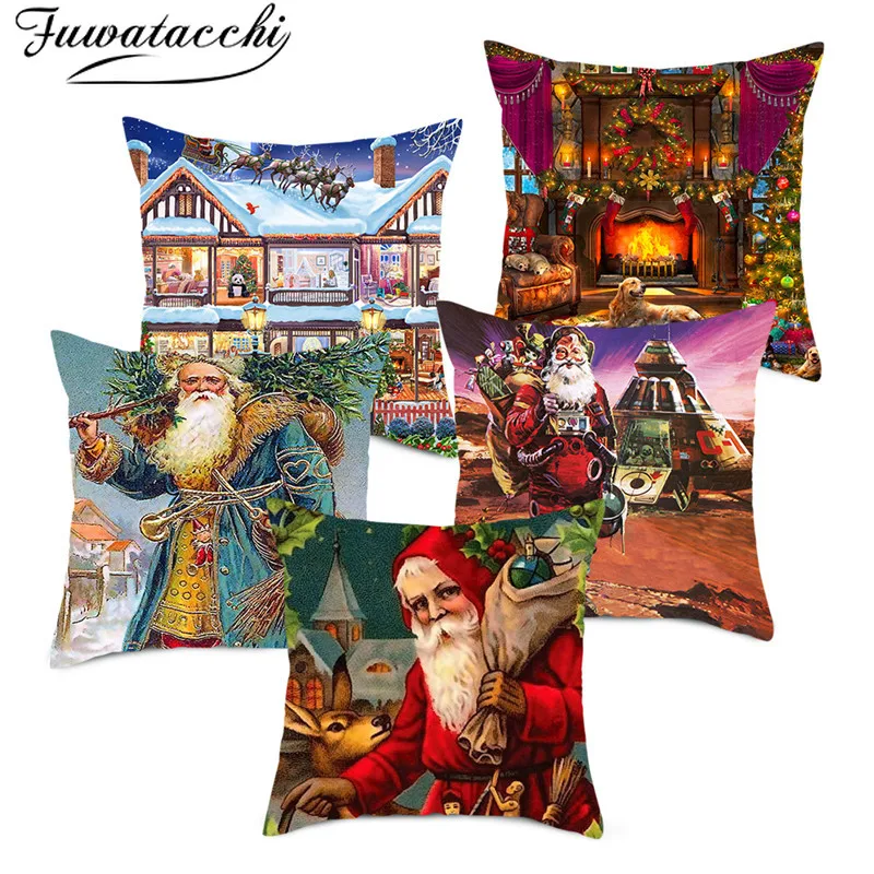 

Fuwatacchi Christmas Santa Claus Cushion Cover Squirrel Deer Animals Pillowcase for Home Sofa Decoration Polyester Pillows Cover