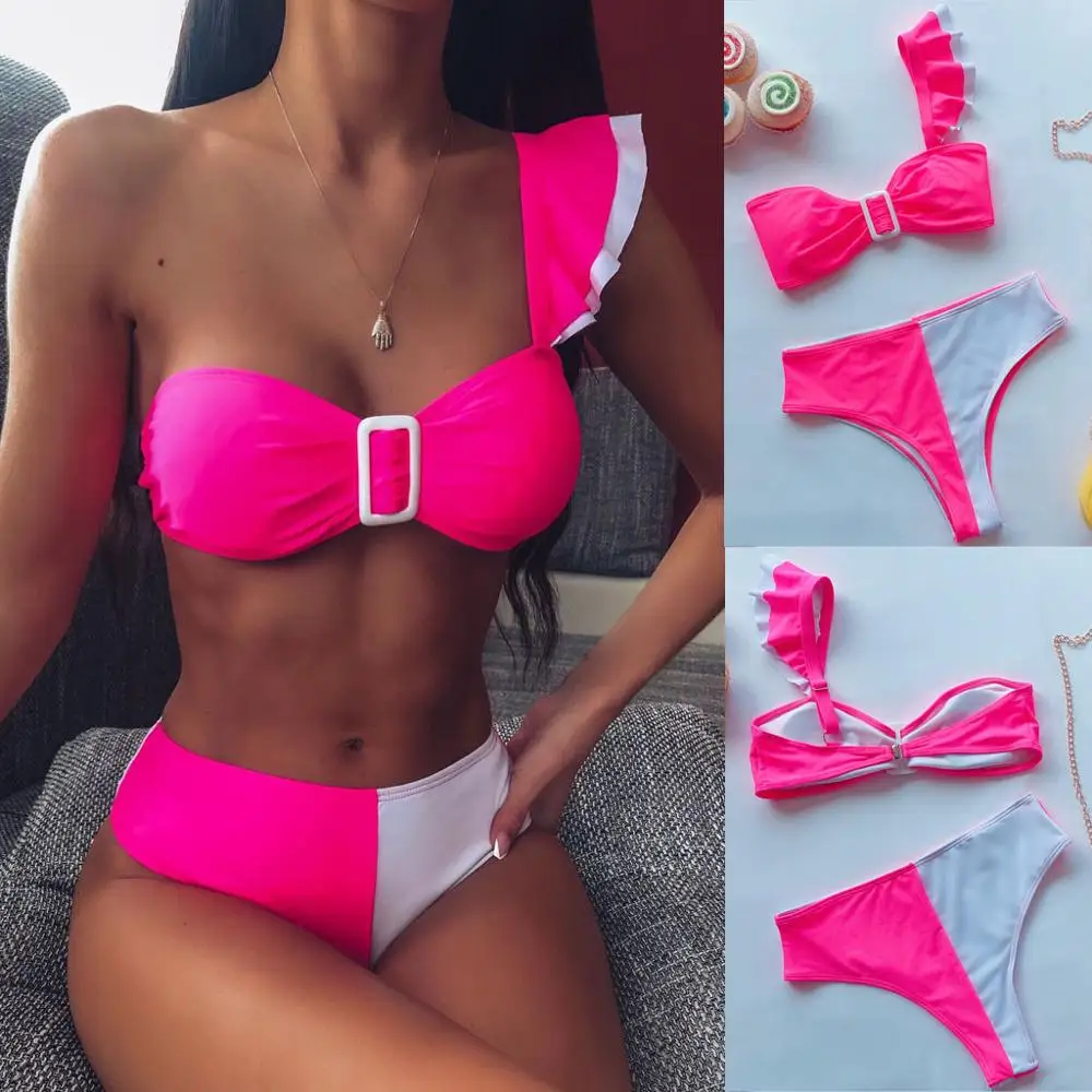 

Sexy women bikinis set patchwork ruffled bikini push-up with pad swimsuit set two-piece separates free shipping bikinis 30D10