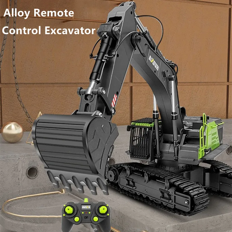 1:14 Screw Power Large Remote Control Excavator Truck 2.4G 22CH LED Lighting Unlimited Rotation Alloy Bucket RC Excavator Truck 2