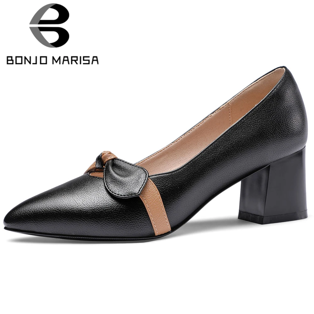 

BONJOMARISA Ladies Spring Elegant Solid Pointed Toe Pumps High Chunky Heels Pumps Women 2020 OL Pointed Toe Shoes Woman