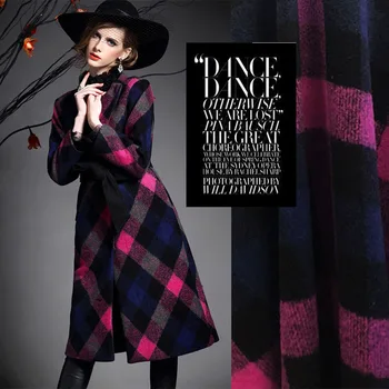 

High-end fashion fabric thick three-dimensional stretch plaid knit jacquard wool cashmere fabric autumn and winter fabric