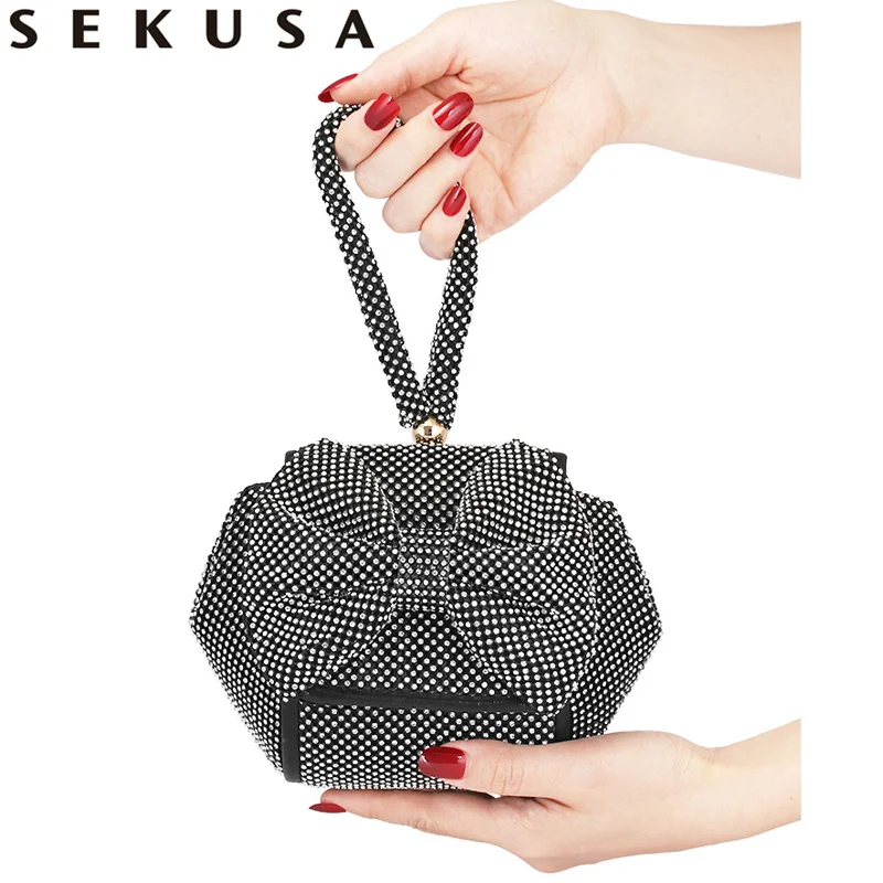 

SEKUSA New arrival bow rhinestones evening bags with handle party wedding bridal crystal clutches bolsa feminina
