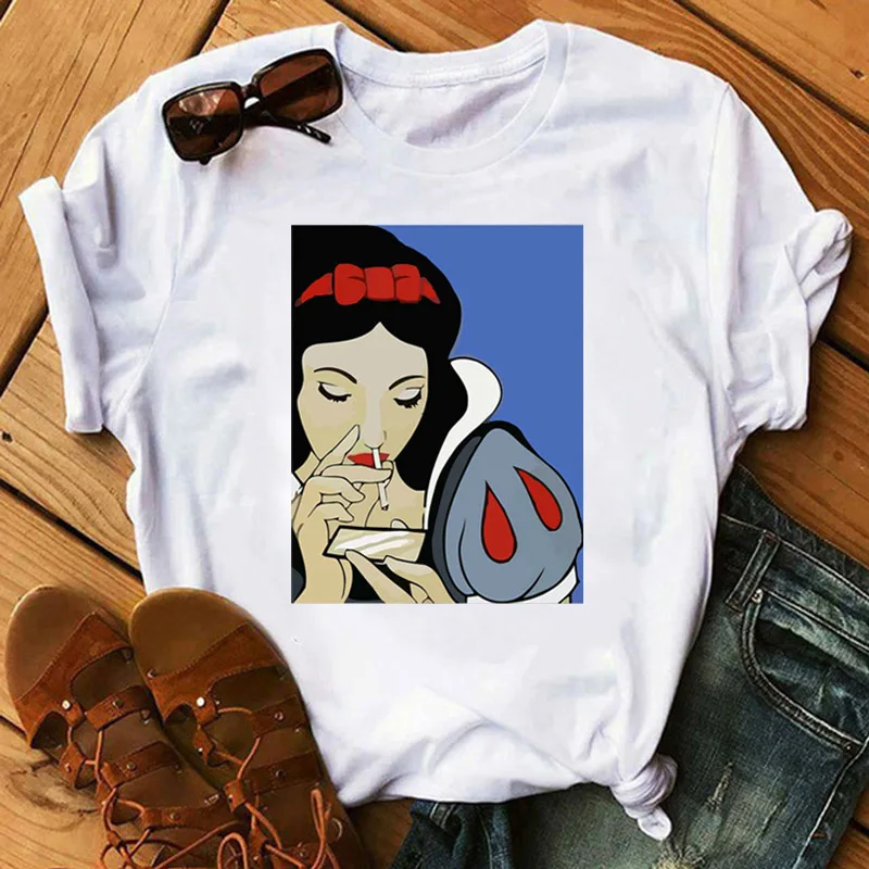 Летняя футболка Белоснежка забавная модная футболка с принтом пародия индивидуальность веселое Harajuku Повседневная тонкая футболка женская одежда
