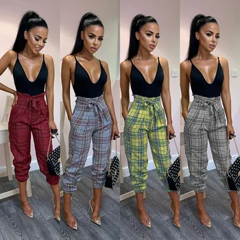 

The Wind Is Most New 2020 Summer and Autumn Pocket Harun Lattice Elastic Waist Pants 101049