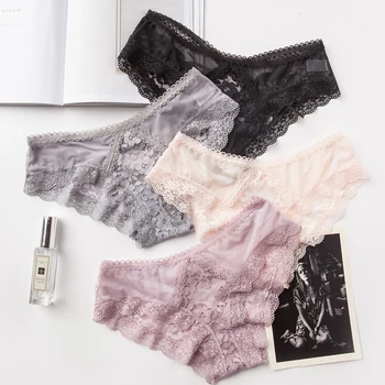 

Large Size Hollow Transparent Lace Panties Women Bandage Briefs Cotton Inner File Ladies Underpants Female Lingerie Underware