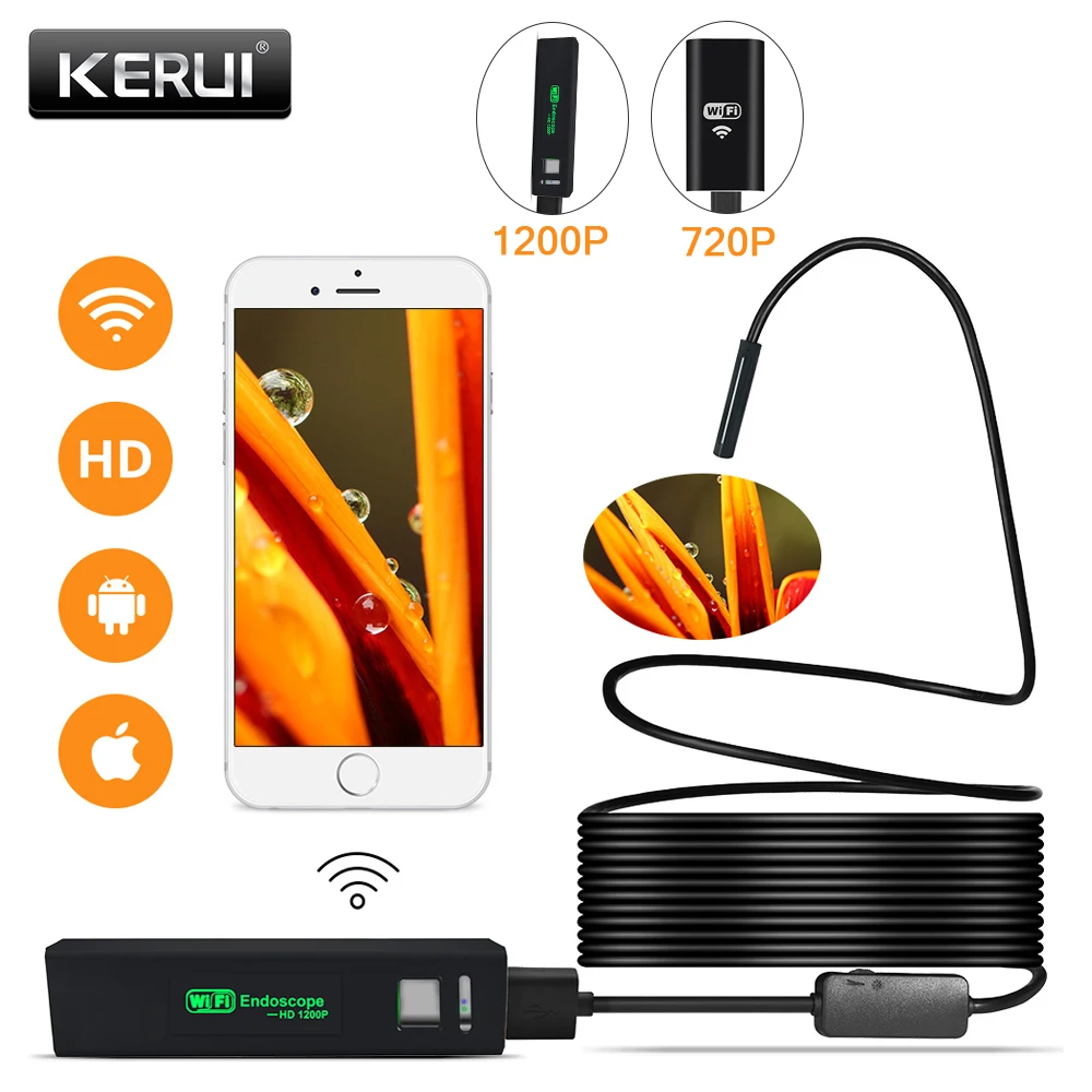Камера-эндоскоп KERUI, водонепроницаемая мини-камера-бороскоп с мягким USB-кабелем, 1 м, объектив 8 мм, поддержка Wi-Fi, связь с устройствами на iOS, ... Камера-эндоскоп KERUI, водонепроницаемая мини-камера-бороскоп с мягким USB-кабелем, 1 м, объектив 8 мм, поддержка Wi-Fi, связь с устройствами на iOS, ...