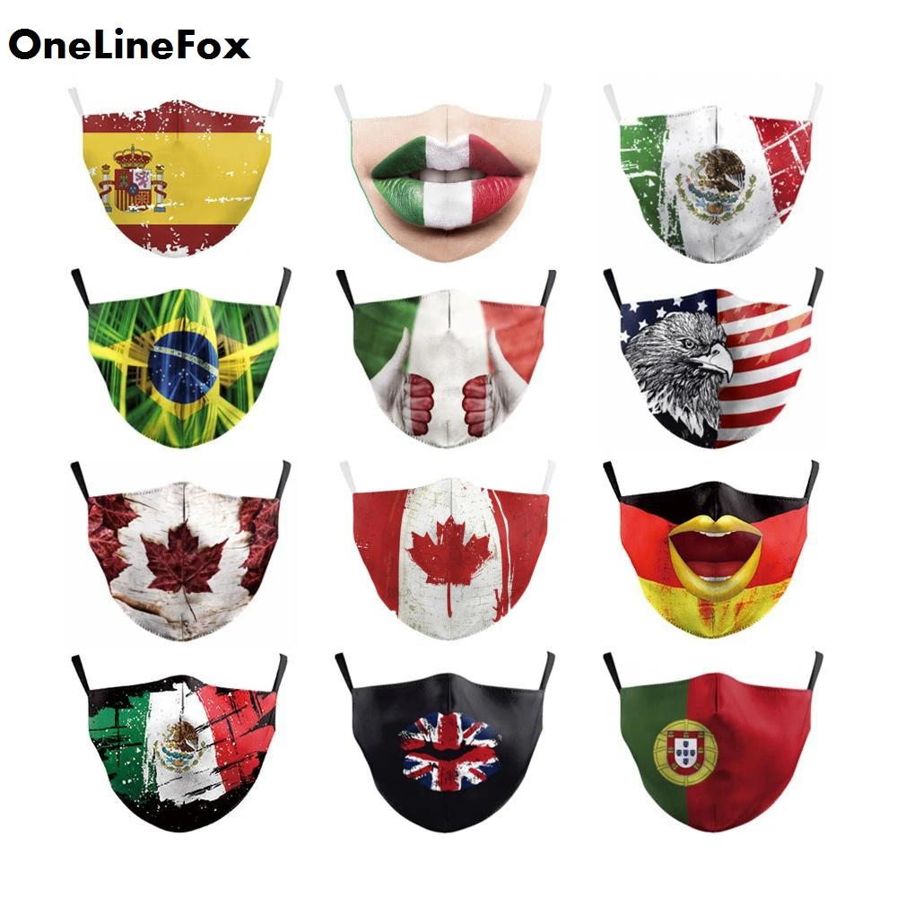 

OneLineFox Multicolor Art National Flag Printed Masks Adults Protective Windproof Anti Dust Breathable Reusable Washable Masks
