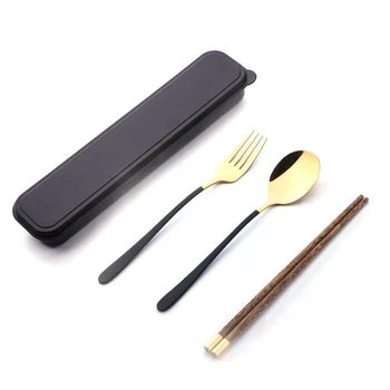 

Chopsticks spoon set wooden storage fork box lunch three-piece set single student office worker tableware portable