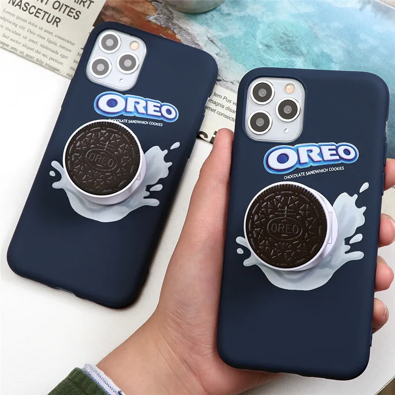 Milk Oreo chocolate biscuit Phone Case For iPhone 11 Pro X XR XS MAX 8 7 6 6S Plus 5 Cute 3D Folding bracket Soft Silicone Cover | Мобильные