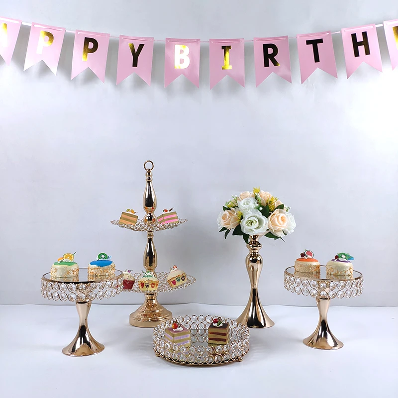 Свадебный Золотой набор три уровня украшение кекс зеркало для вечеринки Металл фрукты Необычные дисплей десерт роскошный торт стенд