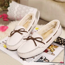 Женская обувь на плоской подошве без застежки; Туфли-оксфорды из натуральной кожи; зимняя теплая плюшевая женская обувь для медсестры; водонепроницаемые мокасины на плоской подошве с бантом; лоферы