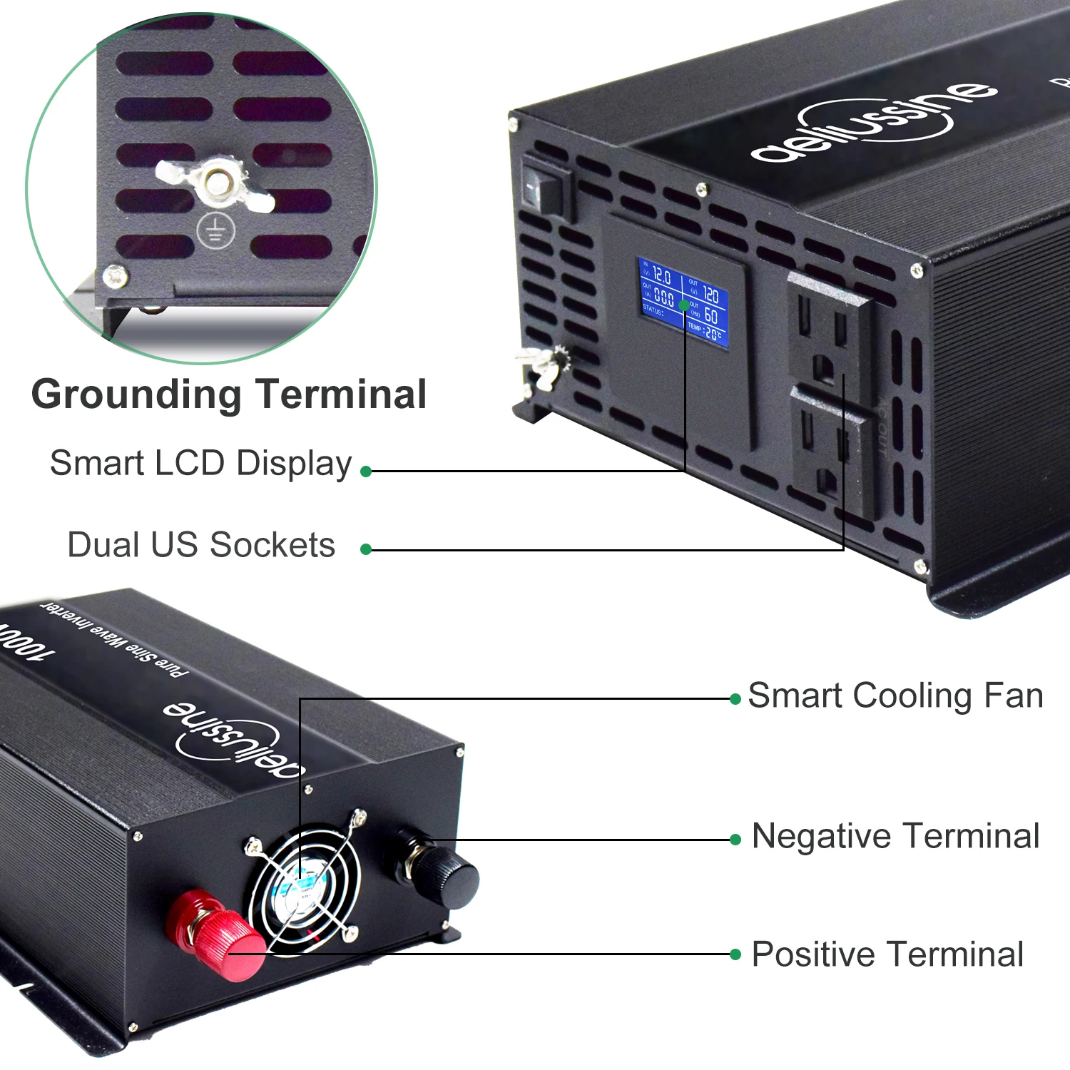 Description Picture 6 of item1000W Pure Sine Wave Inverter 12V/24V/36V/48V DC to 120V/220V/240V AC Battery Converter Solar Panel Power Inverter Transformer