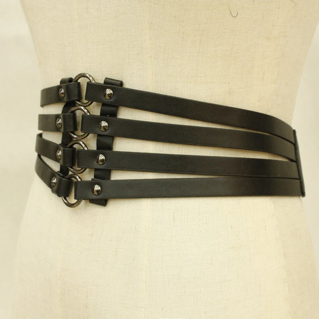 Vintage Women's Punk Rivets Black Leather Wide Waist Belt Hollow Out Band Cincher Vintage Women's Punk Rivets Black Leather Wide Waist Belt Hollow Out Band Cincher