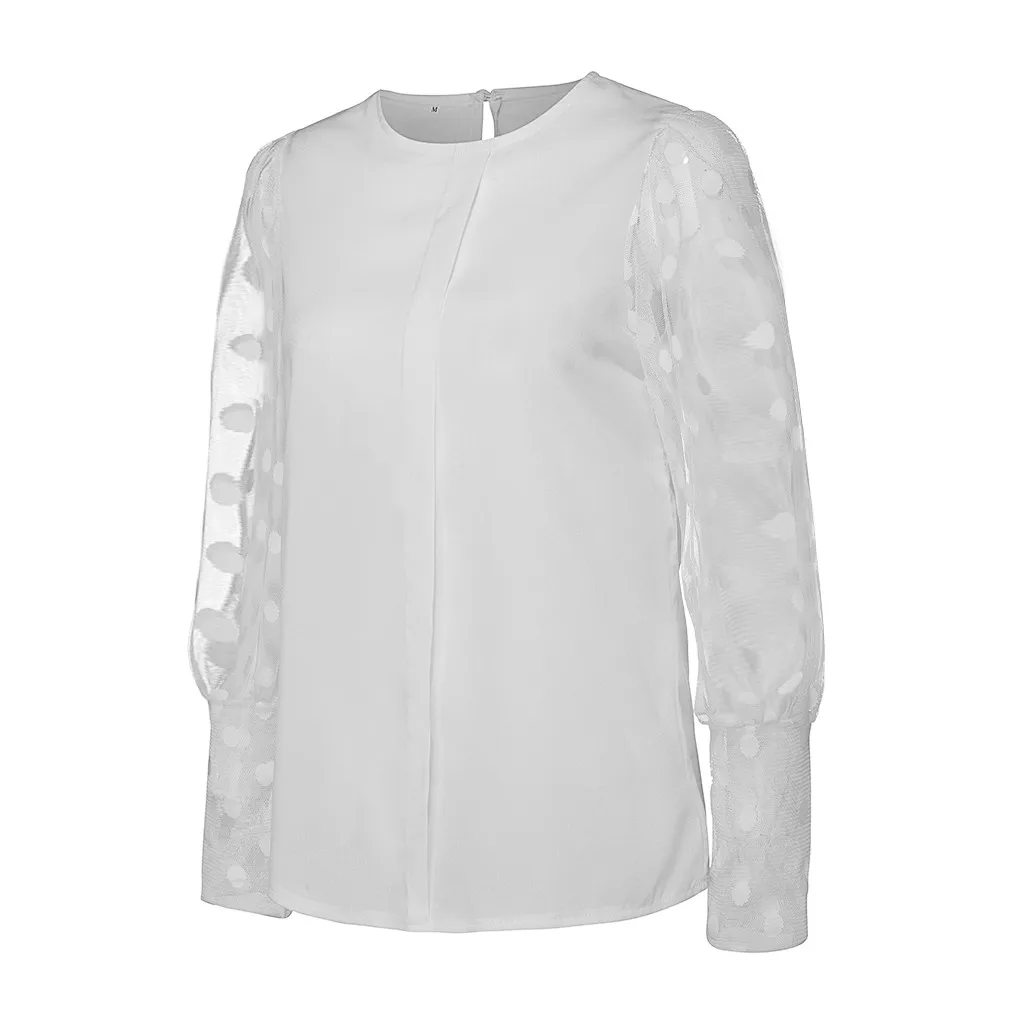 Женская блузка Зимний Белый прочный фонарь с длинным рукавом Блузка женская сексуальная перспективная в горошек сетчатая Свободная Женская кофточка