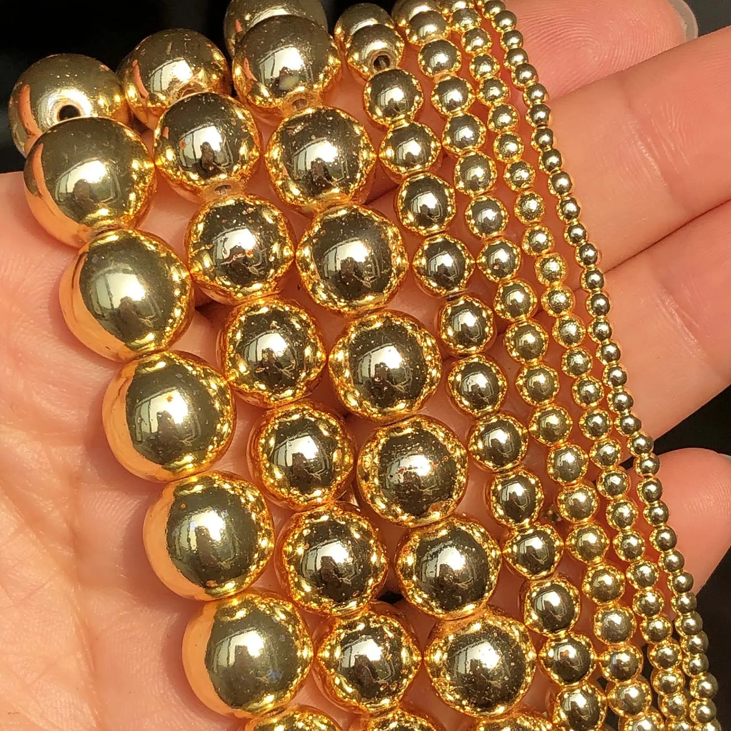 

Natural Stone Beads Gold Color Hematite Round Loose Spacer Beads For Jewelry Making DIY Charms Bracelet 15''Inches 2-12mm