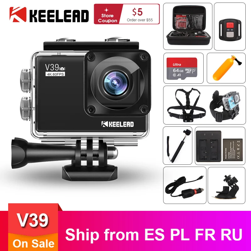 

KEELEAD V39 action camera 4K / 60FPS 20MP 2.0â€œ LCD EIS video Dual MIC WiFi waterproof Pro Helmet cam Sport camera VS EK7000 cam