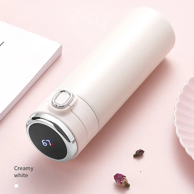 Stainless Steel Smart Water Bottle Temperature Display Vacuum Flask Portable Intelligent Thermoses Coffee Tea Cups for Travel beige