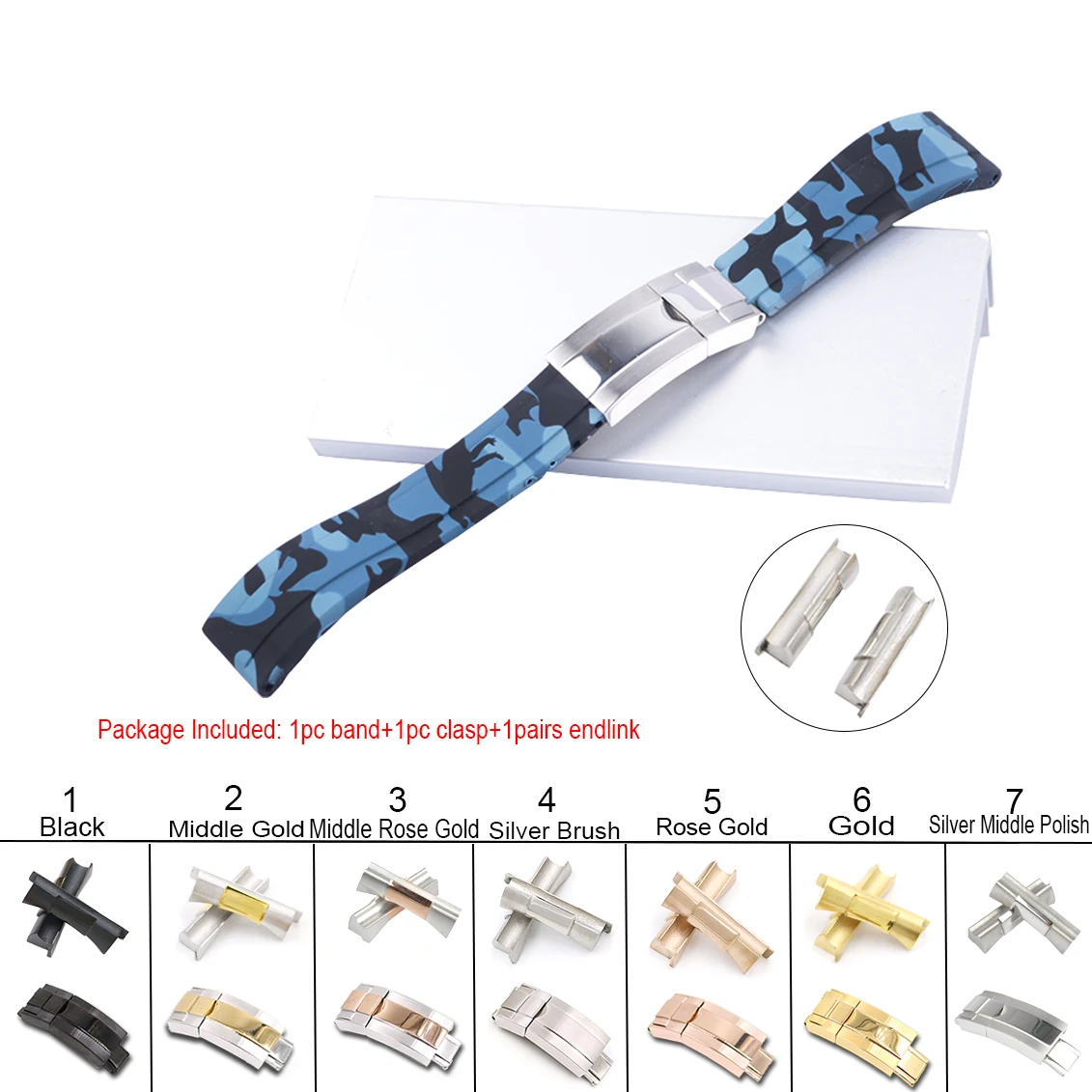 

CARLYWET 20mm Replacement Wrist Bracelet Rubber Watch Band 316L Steel Solid Curved End Link For Rolex Submariner